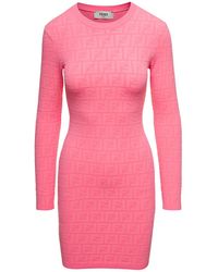 Fendi - Mini Dress With All-over Ff Jacquard Motif In Viscosa Blend Woman - Lyst