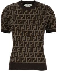 Fendi - T-Shirt With Short Sleeves And All-Over Ff Motiv - Lyst