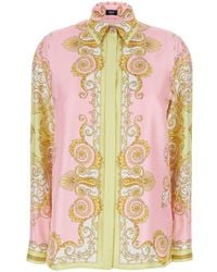 Versace - Shirt With Pointed Collar And All-Over Barocco Print - Lyst