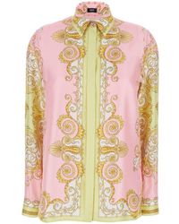 Versace - Shirt With Pointed Collar And All-Over Barocco Print - Lyst