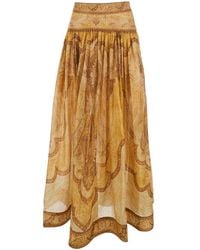 Zimmermann - 'Wanderlust' Flared Skirt With Rear Zip Closure And All-Over Paisley Motif - Lyst