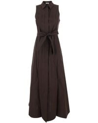 P.A.R.O.S.H. - Sleeveless Long Dress With Classic Collar And Front Belt - Lyst