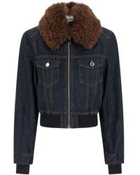 Ganni - Denim Cropped Bomber Jacket With Zip Front And Elastic Hem - Lyst