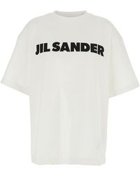 Jil Sander - T-Shirt Girocollo Con Maxi Logo Lettering Sul Fronte - Lyst