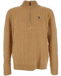 Polo Ralph Lauren - Cable-Knit Quarter-Zip Sweater Wool Tops - Lyst