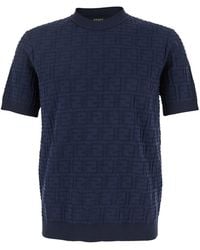 Fendi - Crewneck T-Shirt With All-Over Ff Logo Embroidery - Lyst