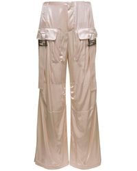 Fendi - Ivory Satin Cargo Pants With Ff Baguette Buckles In Viscose Woman - Lyst