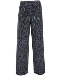 Pinko - Wide Leg Trousers With Leopard Motif And Rhinestones - Lyst