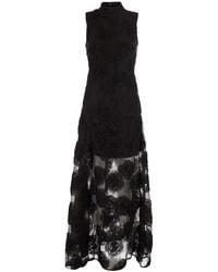 ROTATE BIRGER CHRISTENSEN - Sleeveless Long Dress With High Collar And All-Over Floral Embroidery - Lyst