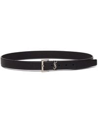 Saint Laurent - Leather Belt With Logo Buckle - Lyst