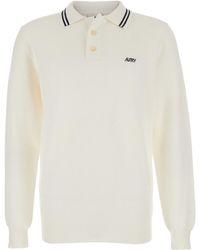 Autry - Long-Sleeve Polo Shirt With Striped Collar And Logo Lettering Embroidery On The Front - Lyst