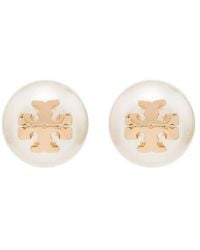 Tory Burch - Tone Logo Pearl Earrings - Lyst
