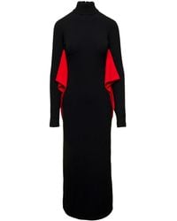 Ferragamo - Long Black Dress With Batwing Sleeves With Contrasting Inserts In Stretch Viscose Woman - Lyst