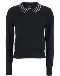 Pinko - Polo Con Colletto Decorato Con Cristalli E Patch Logo Sul Retro - Lyst