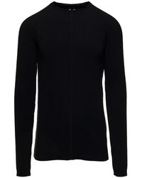 Rick Owens - Black Long Sleeve Top With Crewneck In Cashmere And Wool Man - Lyst