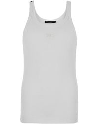 Dolce & Gabbana - Sleeveless Top With Logo Embroidery On The Front And Ribbed Knit - Lyst