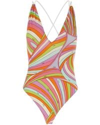PUCCI - Swimsuit With All-Over Geometric Print And Crossed St - Lyst