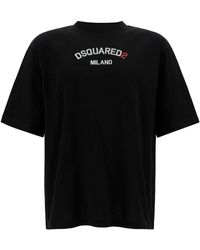 DSquared² - Black Relaxed T-shirt With Logo Lettering Embroidery In Cotton Man - Lyst