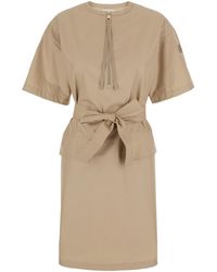 Moncler - Midi Dress With Logo Patch On The Sleeve And Belt - Lyst