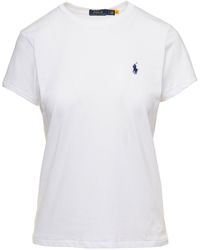 Polo Ralph Lauren - T-shirt girocollo con ricamo logo a contrasto in cotone donna - Lyst