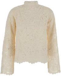 Semicouture - Sweater With Lace Details And Perforated Design - Lyst