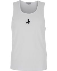 JW Anderson - Top Smanicato Con Scollo Rotondo E Ricamo Logo Sul Fronte - Lyst
