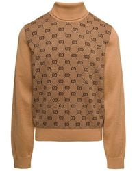 Gucci - Camel Gg Jacquard Wool Turtleneck Sweater - Lyst
