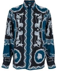 Versace - Shirt With Classic Collar And All-Over Silk Print For - Lyst