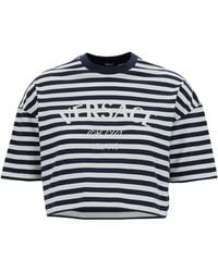Versace - T-Shirt Cropped A Righe Con Stampa Logo - Lyst