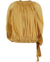 Semicouture - Crop Top Crew Neck With Side Draping And Ruffles In - Lyst