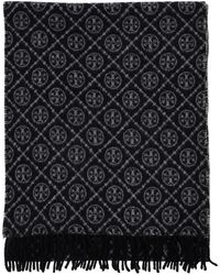 Tory Burch - Scarf With All-Over T Motif Monogram And Fringed Edges - Lyst