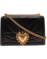 Dolce & Gabbana - Borsa a tracolla grande 'devotion'con cuore gioiello in pelle matelassé nera donna - Lyst