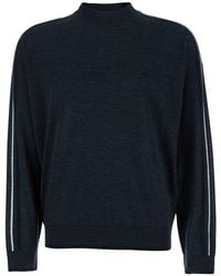 Emporio Armani - Dark Crewneck Sweater With Stripe Detail - Lyst