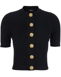 Balmain - Cardigan Girocollo Con Bottoni Gioiello - Lyst