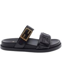 Fendi - 'Feel' Sandals With Metallic Ff Plaque And Embroidered Log - Lyst