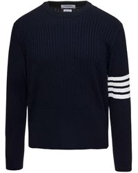Thom Browne - Cable-Knit Jumper With Signature 4 Bar Detailing - Lyst