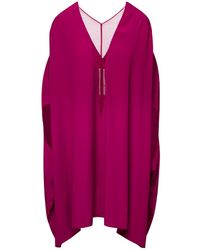 Rick Owens - 'Babel' Fuchsia Kaftan With Plunging Neckline And Mesh Pane - Lyst