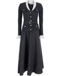 Self-Portrait - Long Dress With V-Neck And Ribbed Design - Lyst