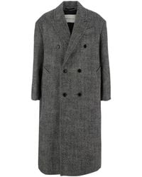Ami Paris - Long Double-Breasted Coat With Collar And Pockets - Lyst