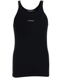 Dolce & Gabbana - Sleeveless Top With Round Neck And Logo Patch On - Lyst