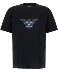 Emporio Armani - T-Shirt Multilogo Cotton Lyocell T-Shirts - Lyst