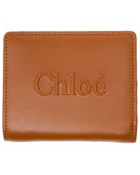 Chloé - 'sense' Bi-fold Wallet With Tonal Logo Embroidery In Leather - Lyst