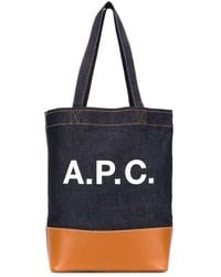 A.P.C. - Shopper tote axel in denim e pelle con logo uomo - Lyst