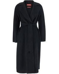 Max Mara - Coat With Wide Notched Revers And Front Belt Clos - Lyst