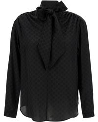 Gucci - Shirt With Self-Tie Bow And All-Over Gg Print - Lyst
