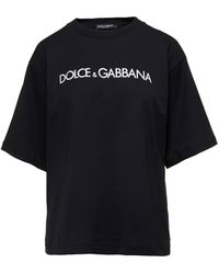 Dolce & Gabbana - T-Shirt Oversize Con Stampa Logo Lettering - Lyst