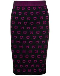Pinko - Midi Black And Purple Pencil Skirt With Love Birds Motif In Viscose Blend - Lyst