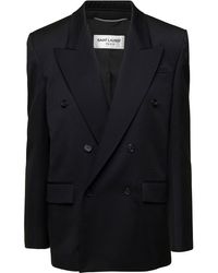 Saint Laurent - Double-Breasted Jacket With Satin Inserts - Lyst