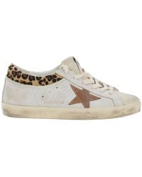 Golden Goose - 'Super Star' Low Top Sneakers With Star Patch On The Side And Leopard Motif On The Rear - Lyst