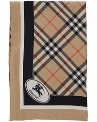 Burberry - Square Scarf With Ekd Patch And Check Motif - Lyst